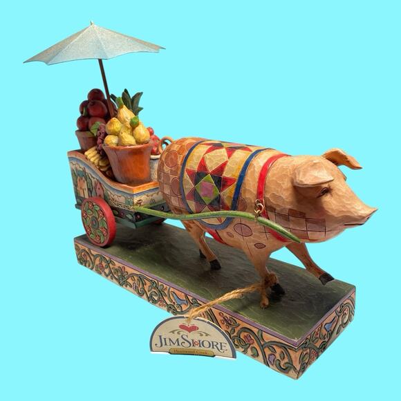 Jim Shore This Little Piggy Went To Market Pig Fruit Cart Heartwood Creek Enesco - Picture 1 of 16